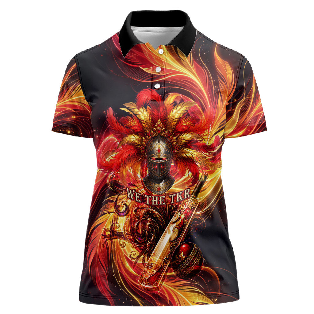 Trinbago Knight Riders Cricket Women Polo Shirt Trinidad and Tobago Fiery Knight Warrior Bat Flame