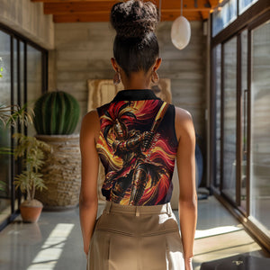 Trinbago Knight Riders Cricket Women Sleeveless Polo Shirt Trinidad and Tobago Fiery Knight Warrior Bat Flame