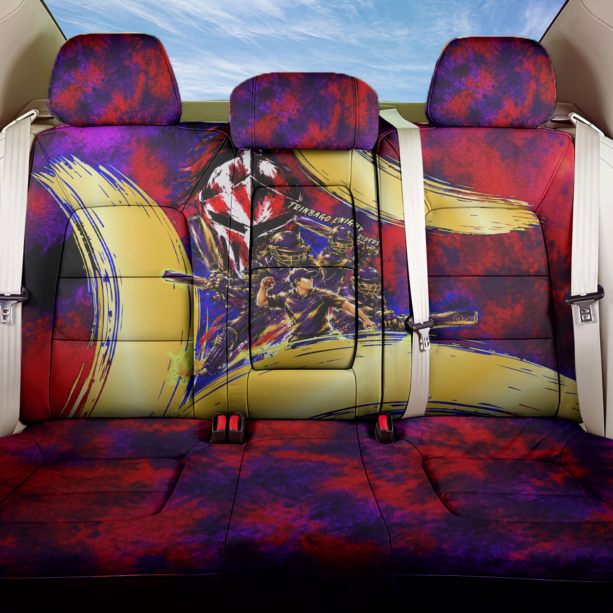 Trinbago Knight Riders Cricket Back Car Seat Cover Trinidad and Tobago Unleash The Knight Brush Stroke