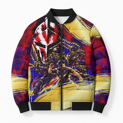Trinbago Knight Riders Cricket Bomber Puffer Jacket Trinidad and Tobago Unleash The Knight Brush Stroke