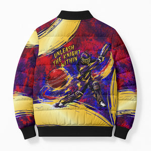 Trinbago Knight Riders Cricket Bomber Puffer Jacket Trinidad and Tobago Unleash The Knight Brush Stroke