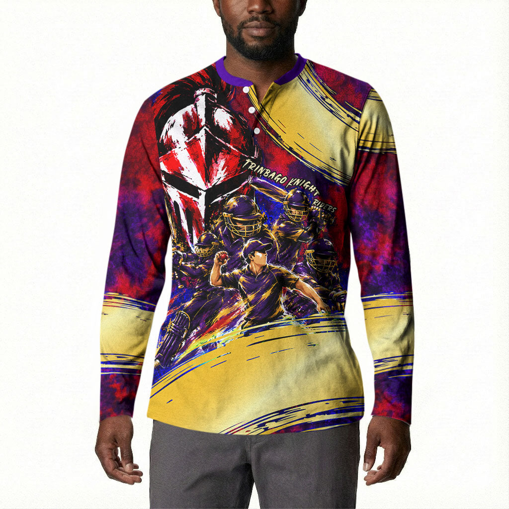 Trinbago Knight Riders Cricket Button Sweatshirt Trinidad and Tobago Unleash The Knight Brush Stroke