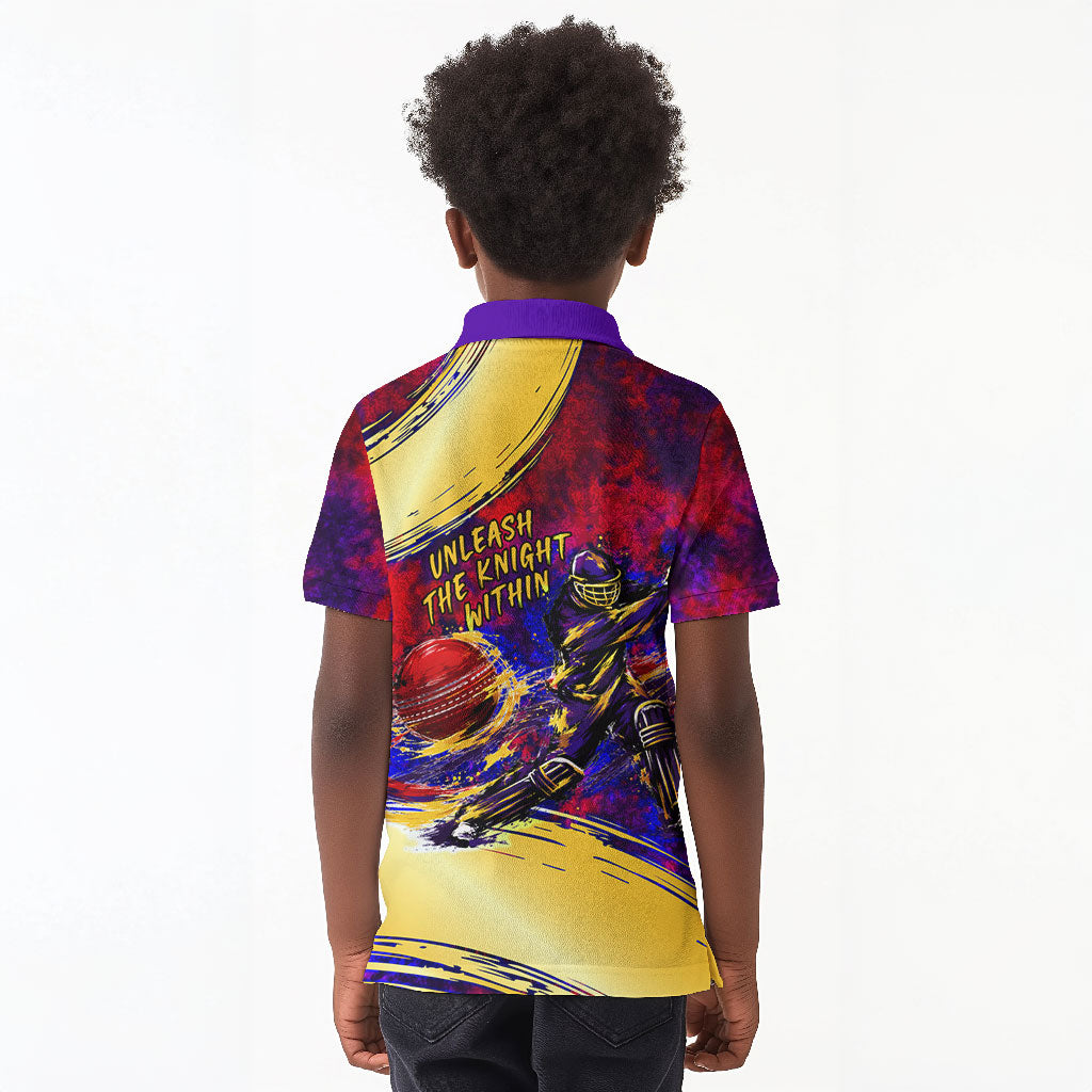 Trinbago Knight Riders Cricket Kid Polo Shirt Trinidad and Tobago Unleash The Knight Brush Stroke