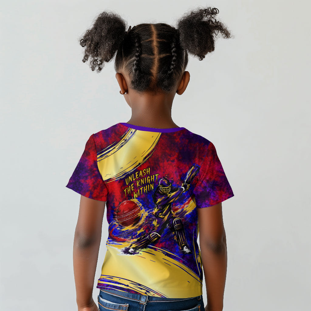 Trinbago Knight Riders Cricket Kid T shirt Trinidad and Tobago Unleash The Knight Brush Stroke