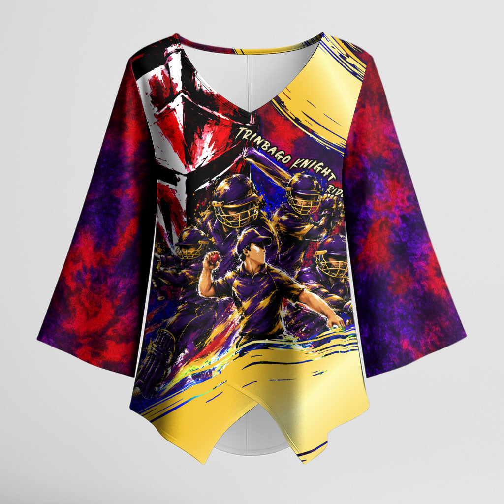 Trinbago Knight Riders Cricket Kimono Sleeve Blouse Trinidad and Tobago Unleash The Knight Brush Stroke