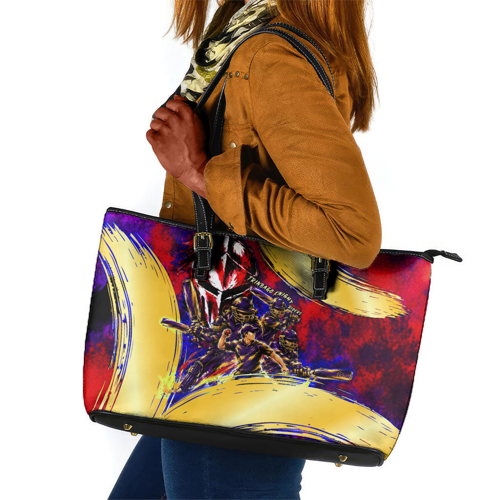 Trinbago Knight Riders Cricket Leather Tote Bag Trinidad and Tobago Unleash The Knight Brush Stroke