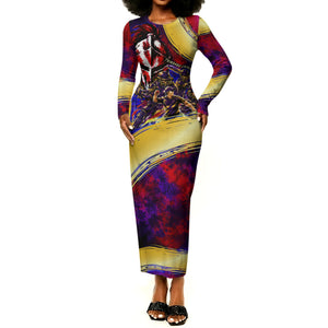 Trinbago Knight Riders Cricket Long Sleeve Bodycon Dress Trinidad and Tobago Unleash The Knight Brush Stroke