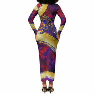 Trinbago Knight Riders Cricket Long Sleeve Bodycon Dress Trinidad and Tobago Unleash The Knight Brush Stroke