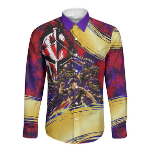 Trinbago Knight Riders Cricket Long Sleeve Button Shirt Trinidad and Tobago Unleash The Knight Brush Stroke