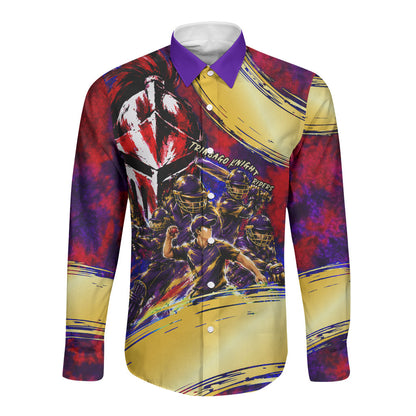 Trinbago Knight Riders Cricket Long Sleeve Button Shirt Trinidad and Tobago Unleash The Knight Brush Stroke