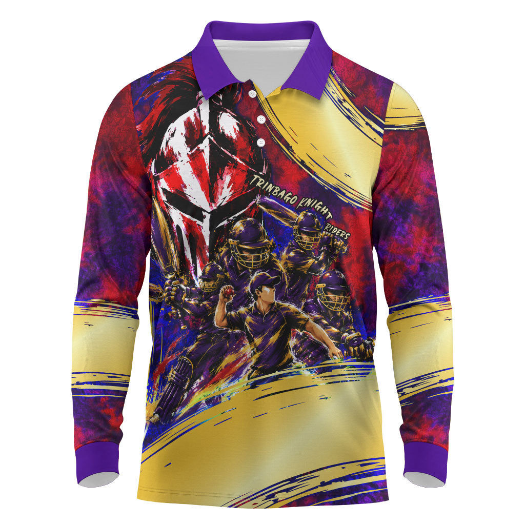 Trinbago Knight Riders Cricket Long Sleeve Polo Shirt Trinidad and Tobago Unleash The Knight Brush Stroke