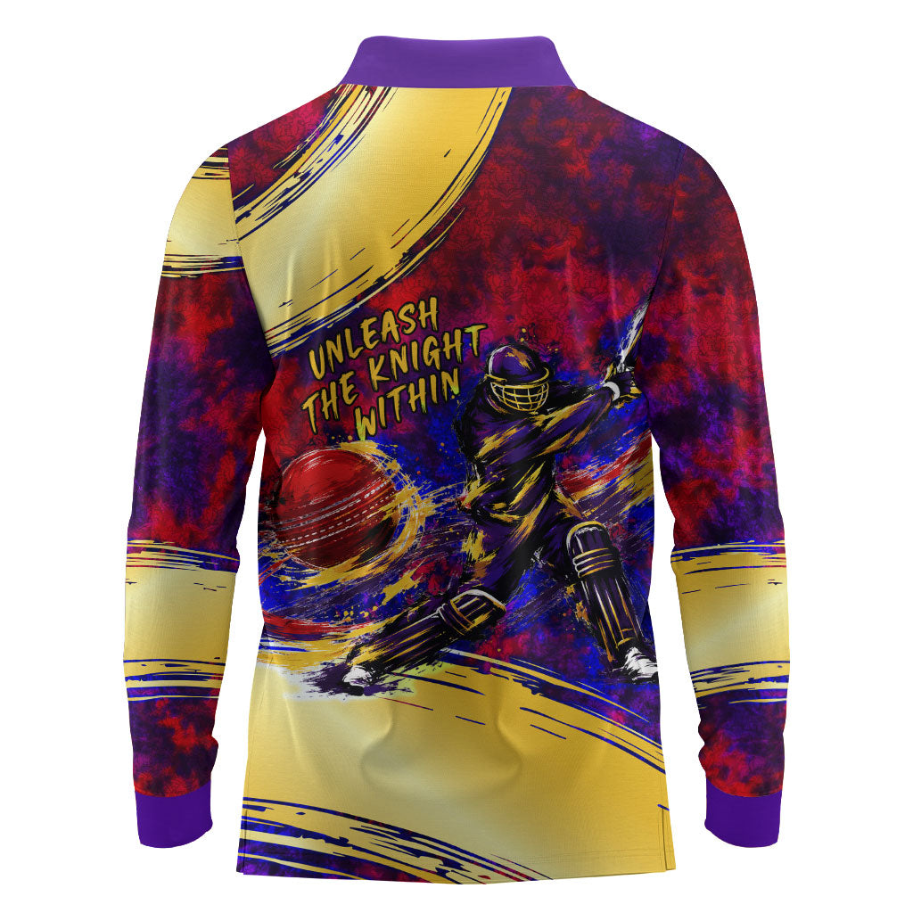 Trinbago Knight Riders Cricket Long Sleeve Polo Shirt Trinidad and Tobago Unleash The Knight Brush Stroke