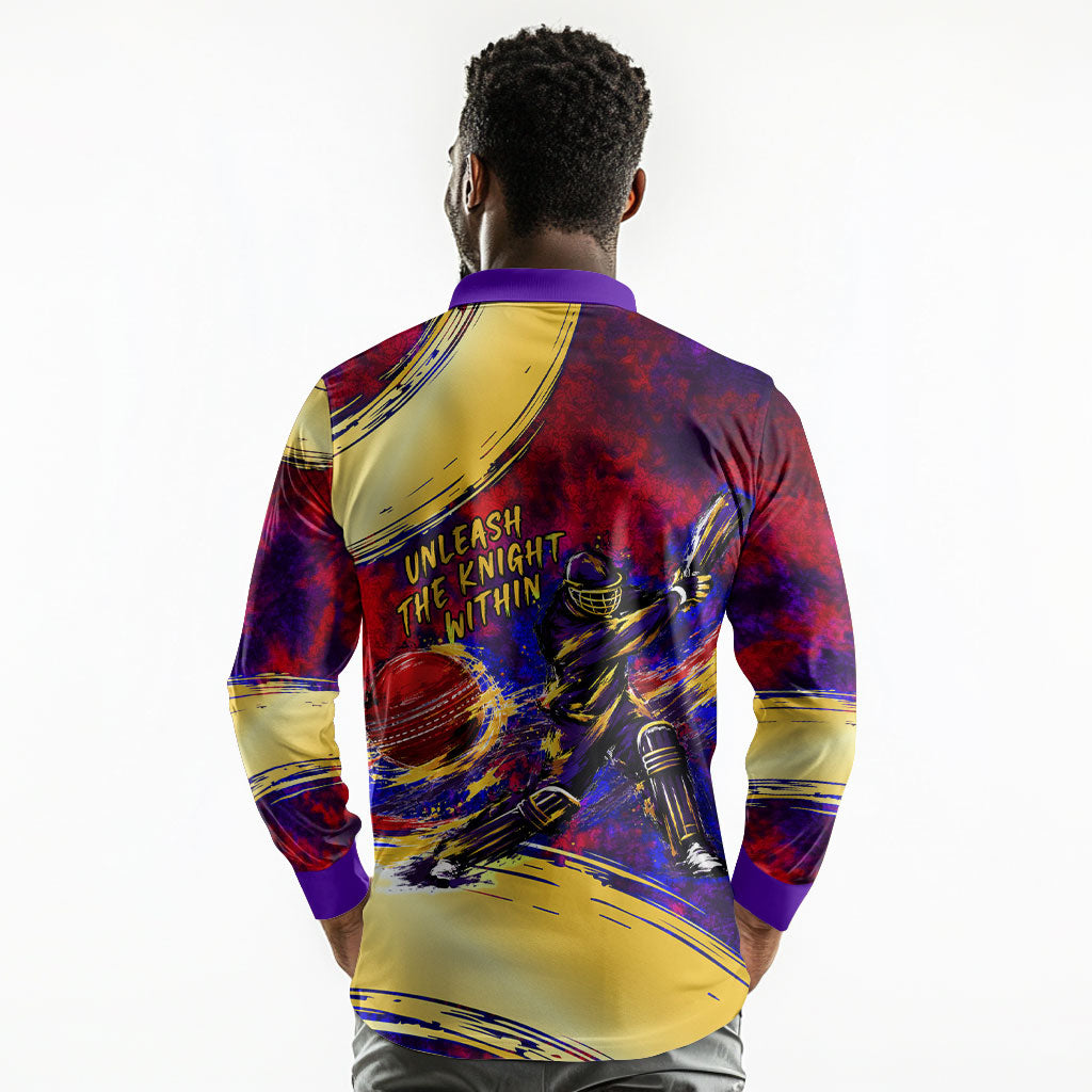 Trinbago Knight Riders Cricket Long Sleeve Polo Shirt Trinidad and Tobago Unleash The Knight Brush Stroke