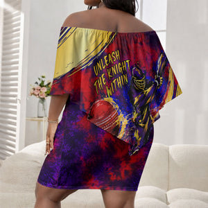 Trinbago Knight Riders Cricket Off Shoulder Short Dress Trinidad and Tobago Unleash The Knight Brush Stroke