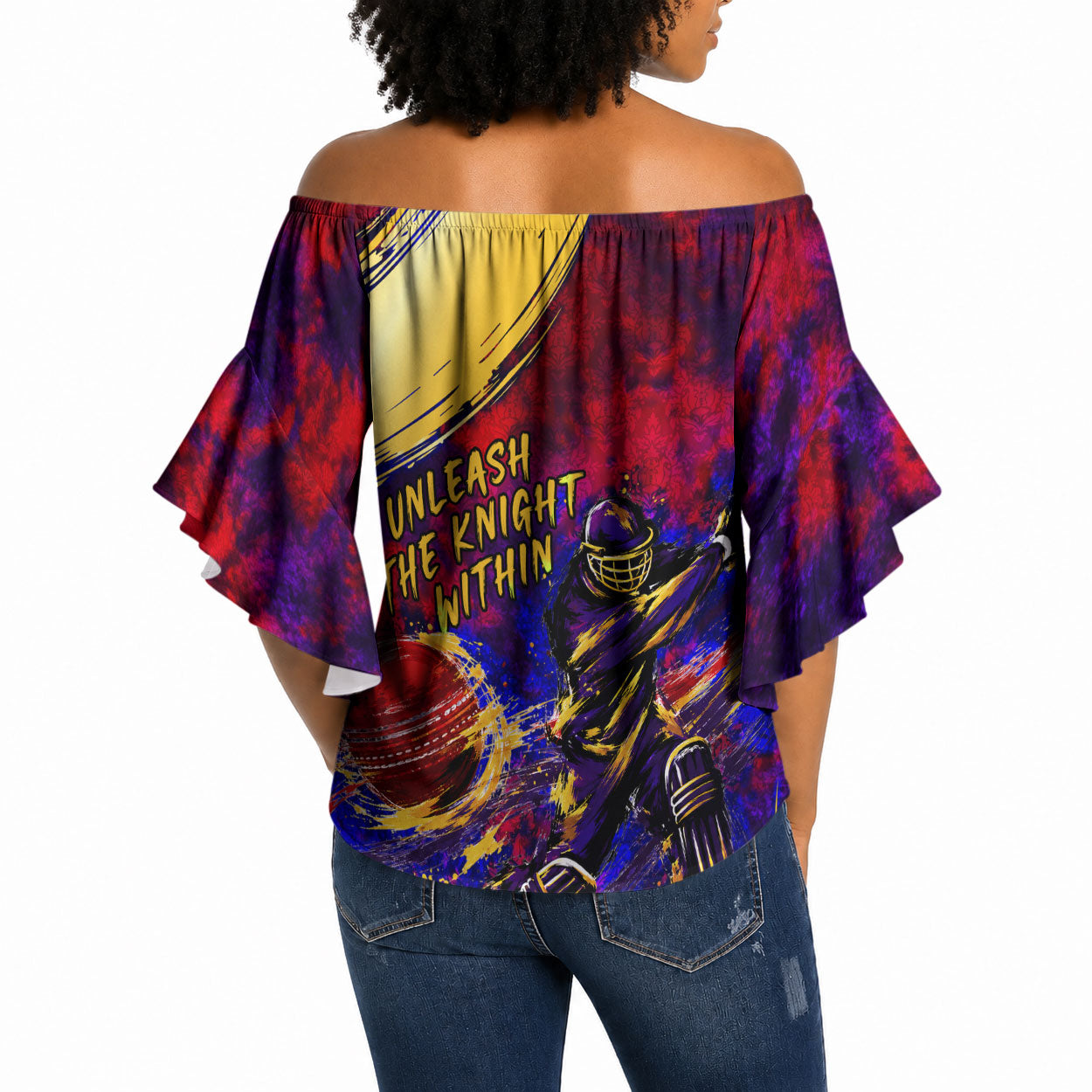Trinbago Knight Riders Cricket Off Shoulder Wrap Waist Top Trinidad and Tobago Unleash The Knight Brush Stroke