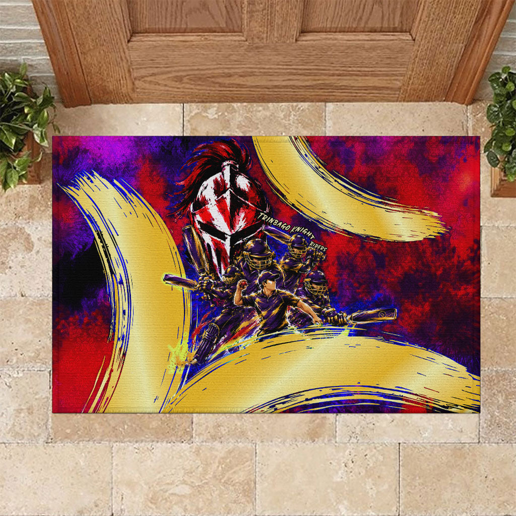 Trinbago Knight Riders Cricket Rubber Doormat Trinidad and Tobago Unleash The Knight Brush Stroke