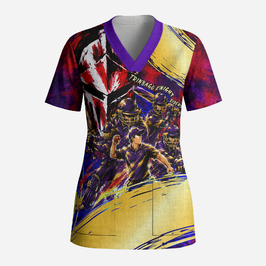 Trinbago Knight Riders Cricket Scrub Top Trinidad and Tobago Unleash The Knight Brush Stroke
