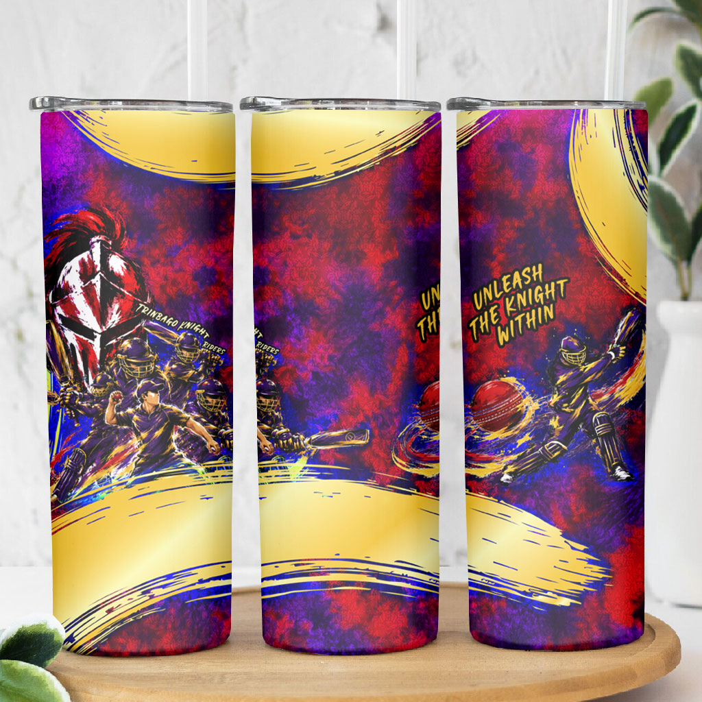 Trinbago Knight Riders Cricket Skinny Tumbler Trinidad and Tobago Unleash The Knight Brush Stroke