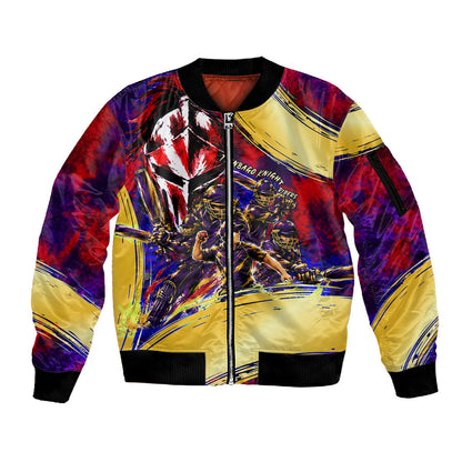 Trinbago Knight Riders Cricket Sleeve Zip Bomber Jacket Trinidad and Tobago Unleash The Knight Brush Stroke