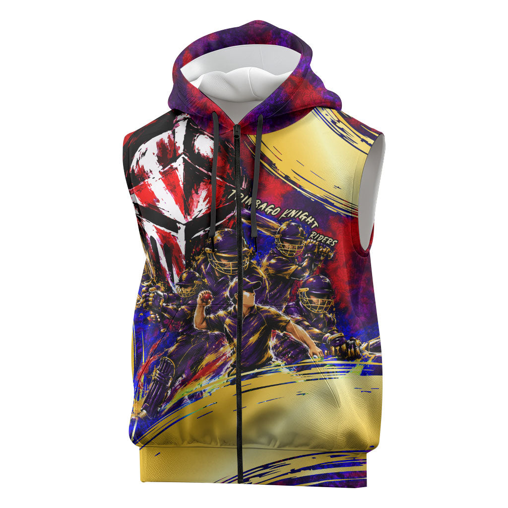Trinbago Knight Riders Cricket Sleeveless Zip Hoodie Trinidad and Tobago Unleash The Knight Brush Stroke
