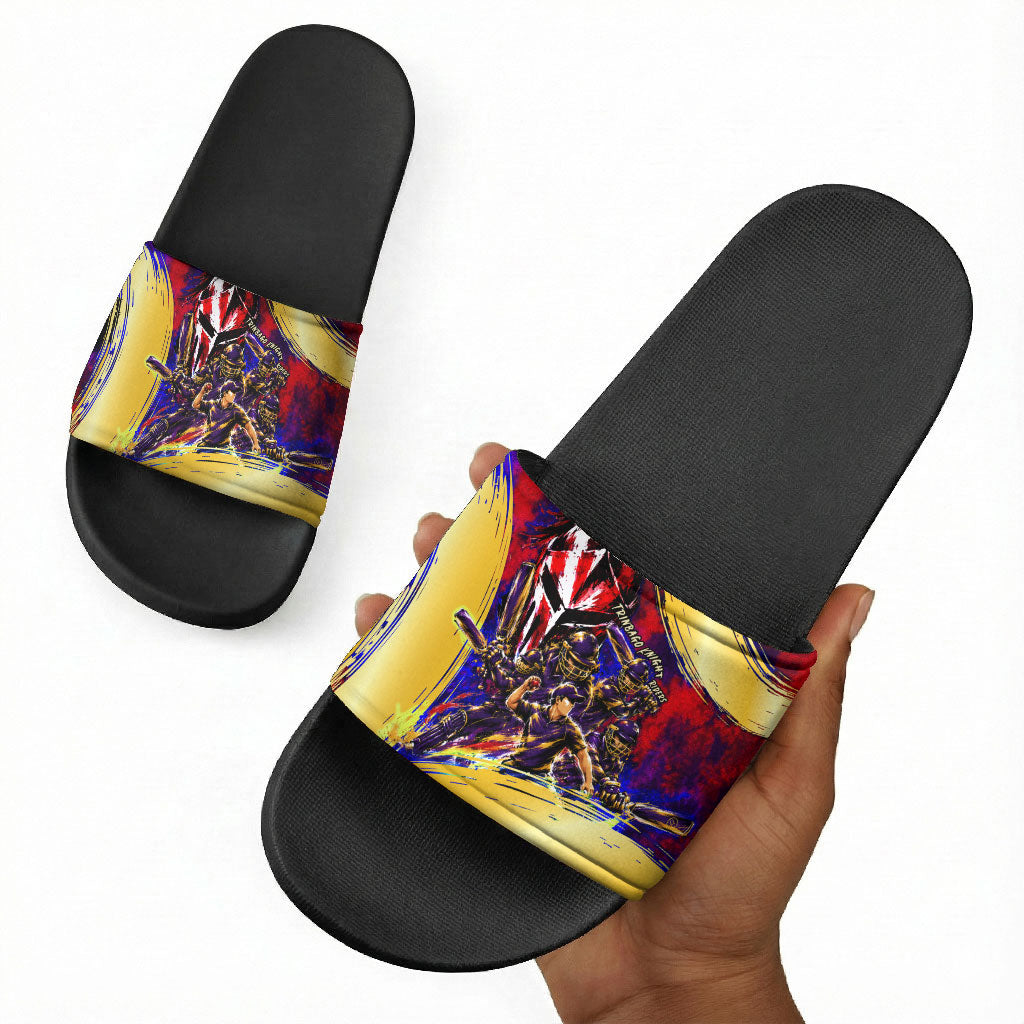 Trinbago Knight Riders Cricket Slide Sandals Trinidad and Tobago Unleash The Knight Brush Stroke
