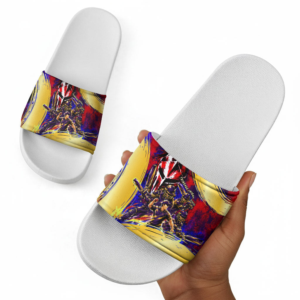 Trinbago Knight Riders Cricket Slide Sandals Trinidad and Tobago Unleash The Knight Brush Stroke