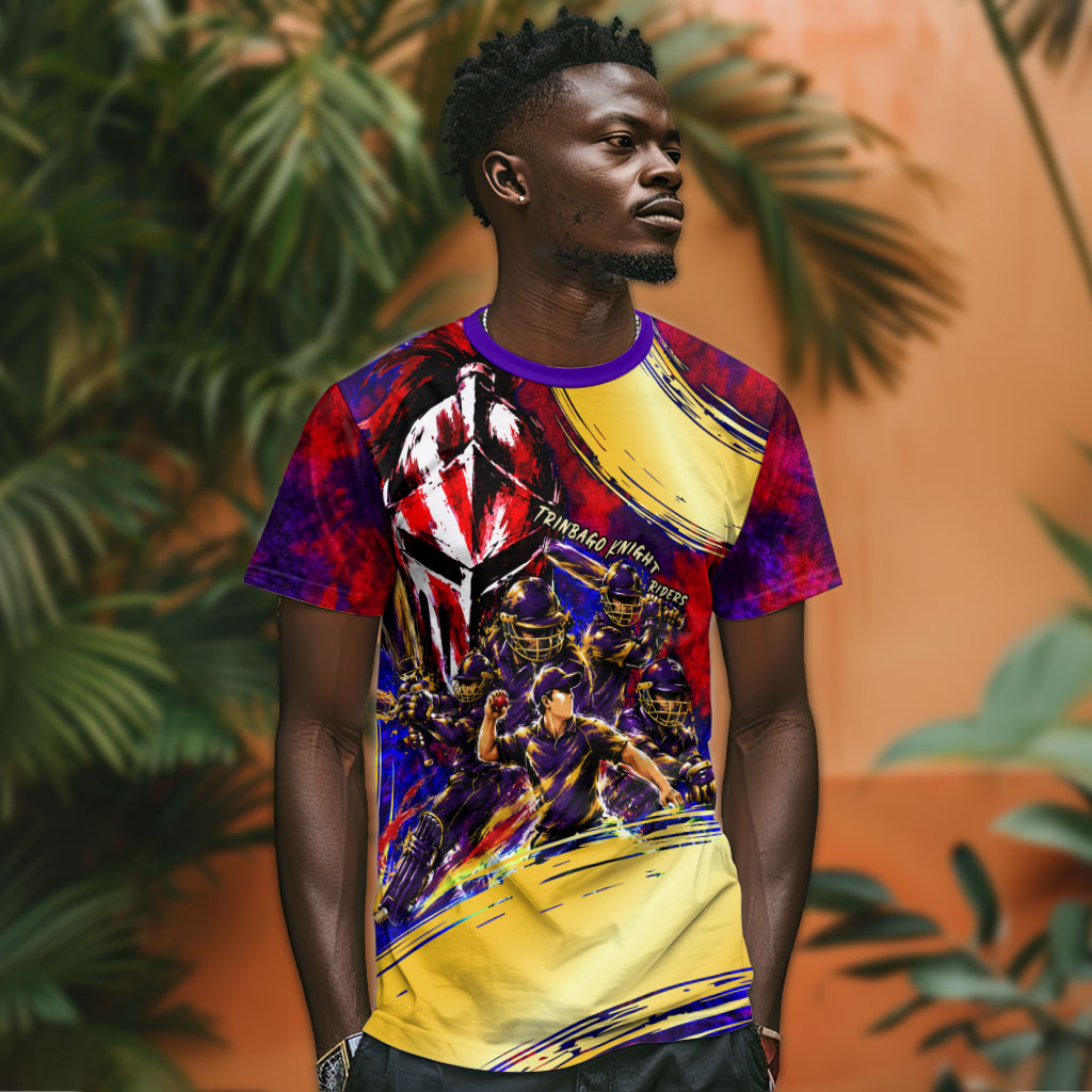 Trinbago Knight Riders Cricket T shirt Trinidad and Tobago Unleash The Knight Brush Stroke