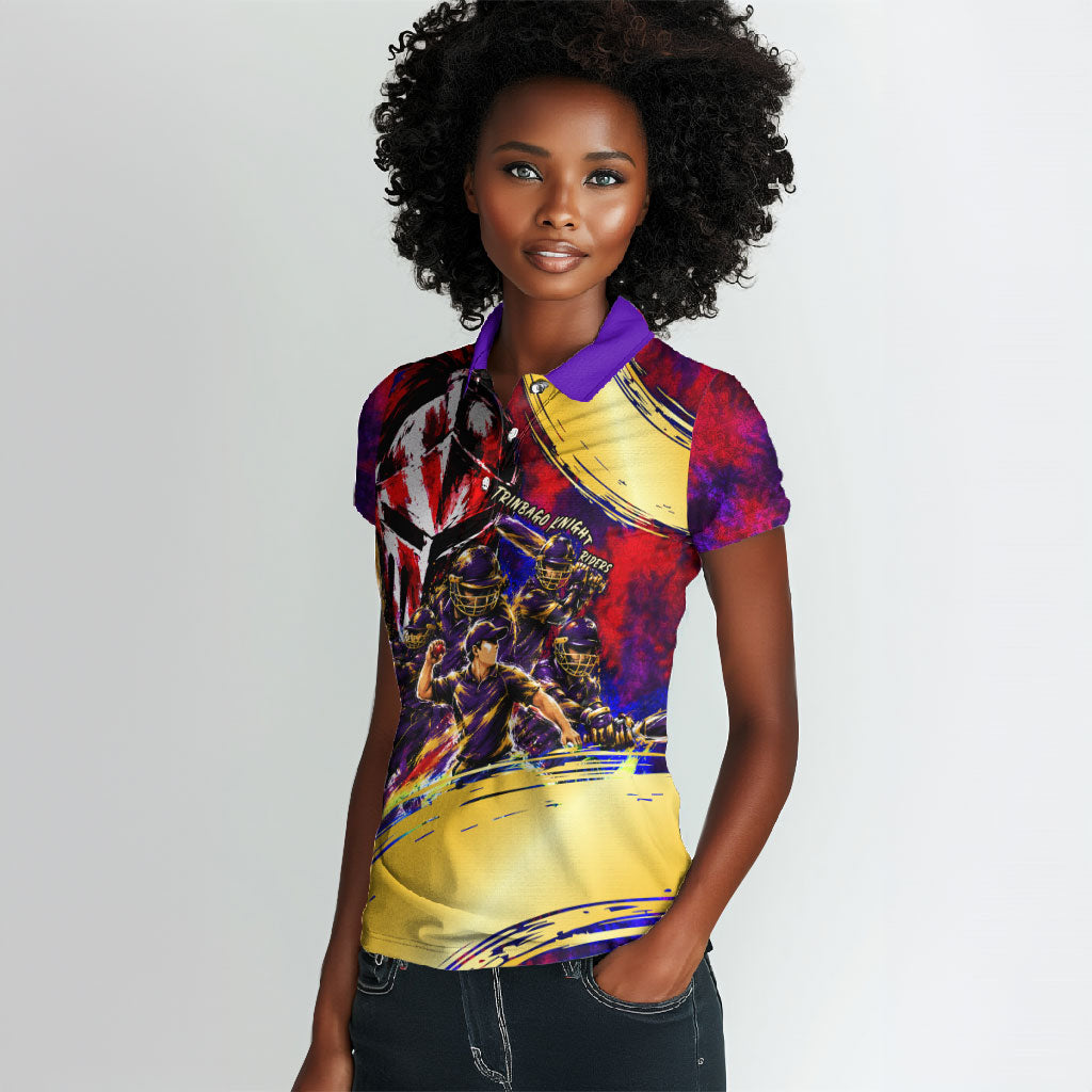Trinbago Knight Riders Cricket Women Polo Shirt Trinidad and Tobago Unleash The Knight Brush Stroke