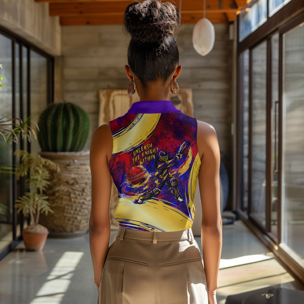 Trinbago Knight Riders Cricket Women Sleeveless Polo Shirt Trinidad and Tobago Unleash The Knight Brush Stroke