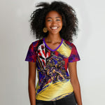 Trinbago Knight Riders Cricket Women V-Neck T-Shirt Trinidad and Tobago Unleash The Knight Brush Stroke