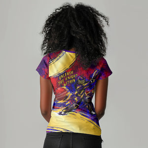 Trinbago Knight Riders Cricket Women V-Neck T-Shirt Trinidad and Tobago Unleash The Knight Brush Stroke