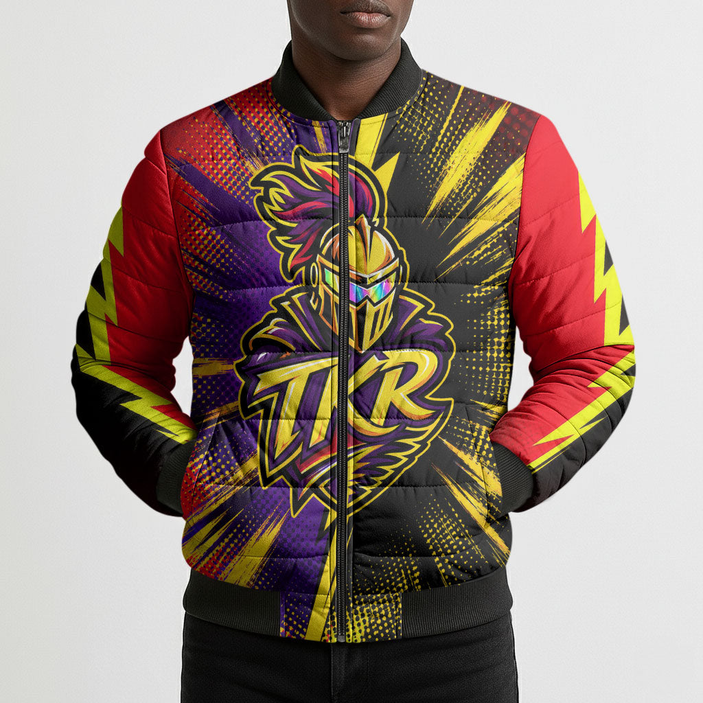 Trinidad and Tobago Cricket Bomber Puffer Jacket Trinbago Knight Riders - Ride Or Die Comic Halftone
