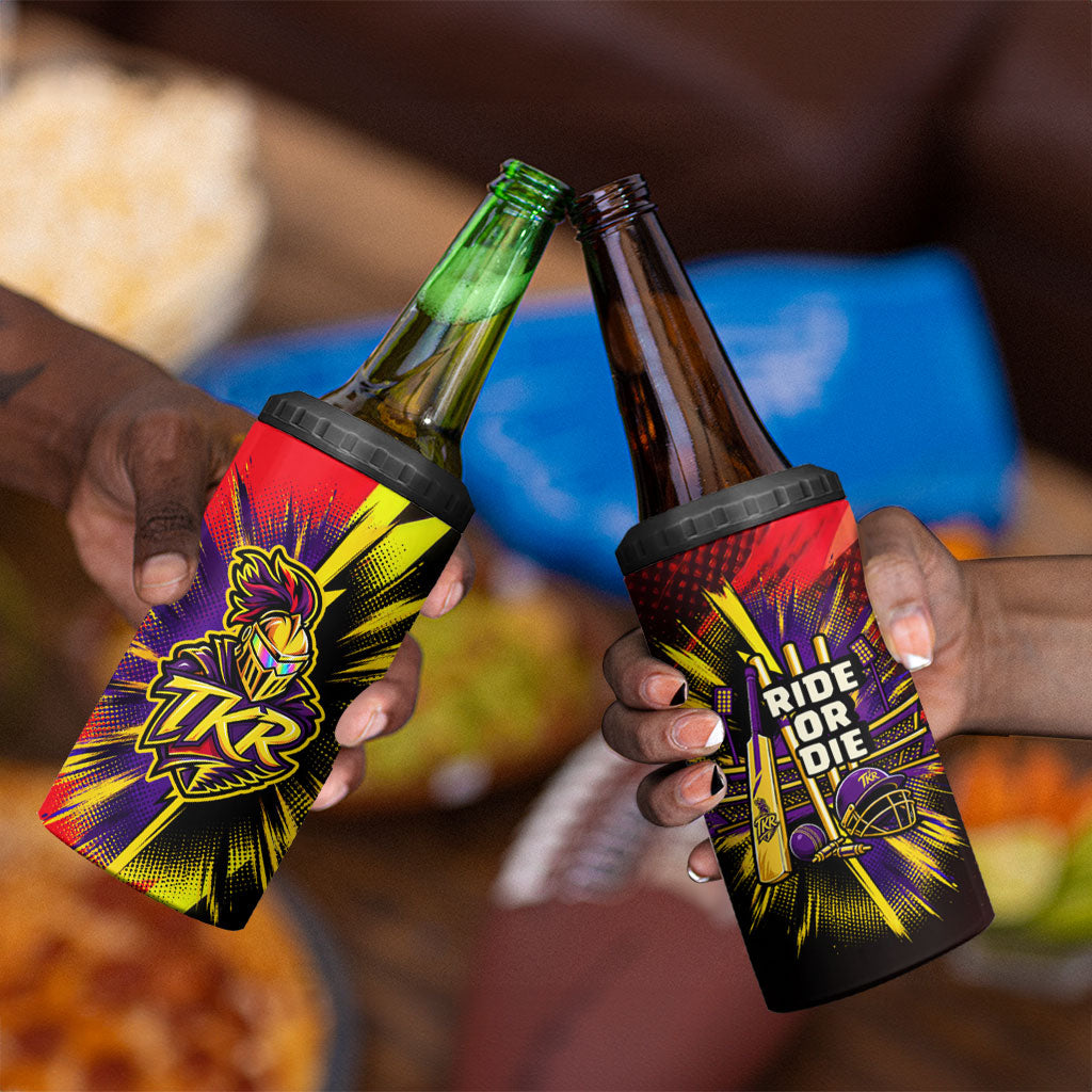 Trinidad and Tobago Cricket 4 in 1 Can Cooler Tumbler Trinbago Knight Riders - Ride Or Die Comic Halftone