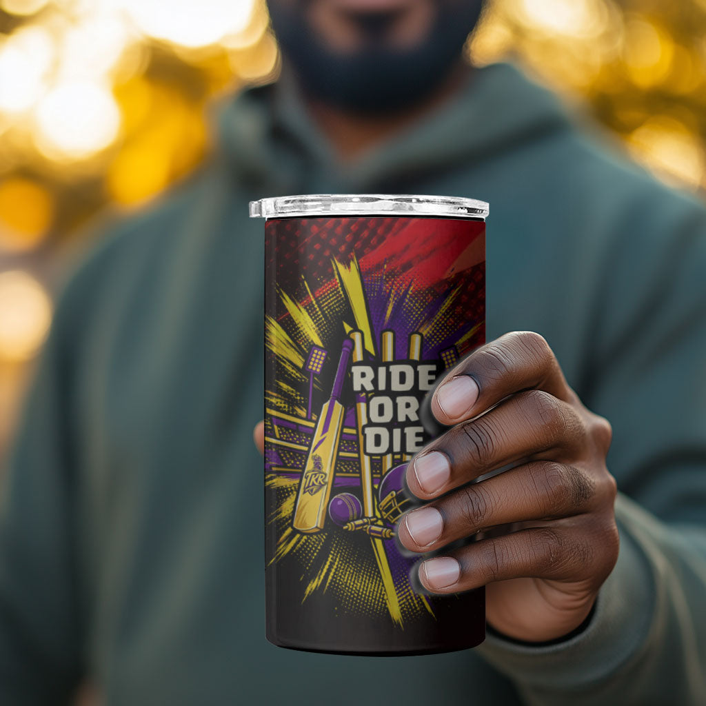 Trinidad and Tobago Cricket 4 in 1 Can Cooler Tumbler Trinbago Knight Riders - Ride Or Die Comic Halftone