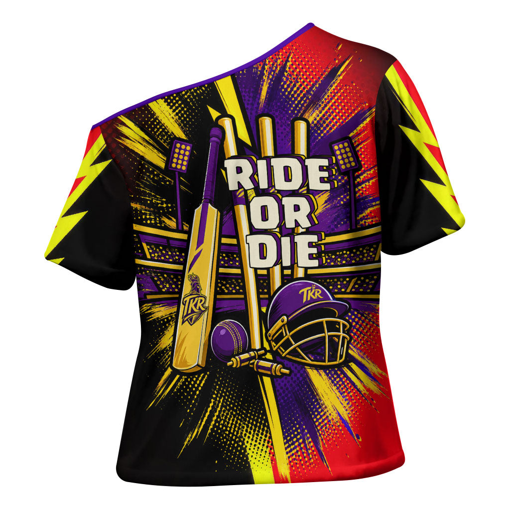 Trinidad and Tobago Cricket Cross Shoulder Shirt Trinbago Knight Riders - Ride Or Die Comic Halftone