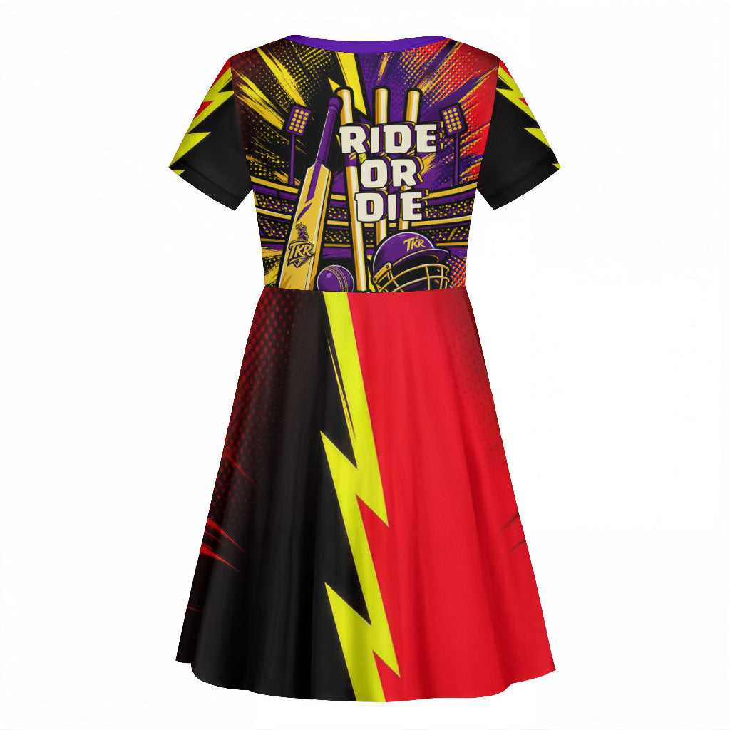 Trinidad and Tobago Cricket Kid Short Sleeve Dress Trinbago Knight Riders - Ride Or Die Comic Halftone