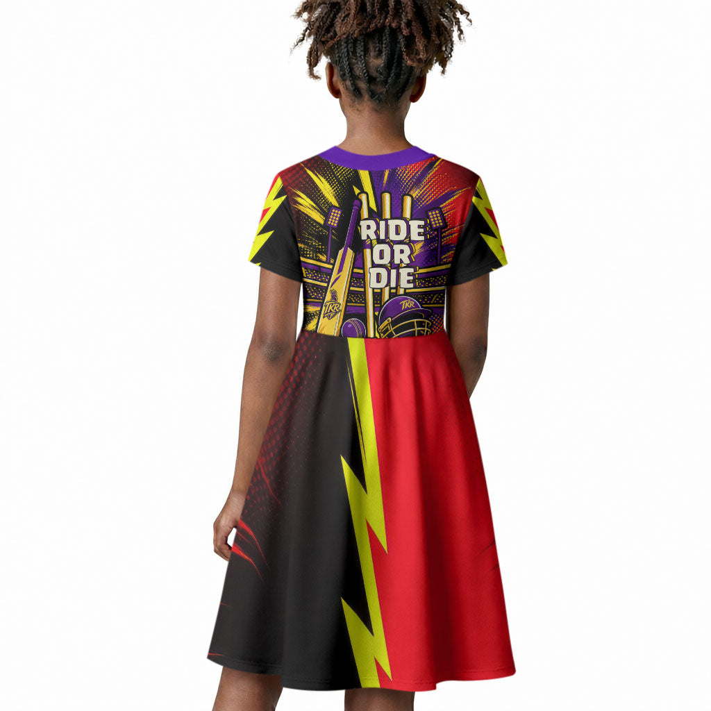 Trinidad and Tobago Cricket Kid Short Sleeve Dress Trinbago Knight Riders - Ride Or Die Comic Halftone
