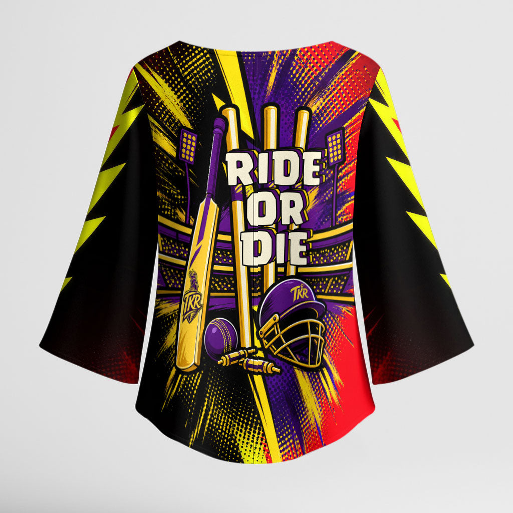 Trinidad and Tobago Cricket Kimono Sleeve Blouse Trinbago Knight Riders - Ride Or Die Comic Halftone