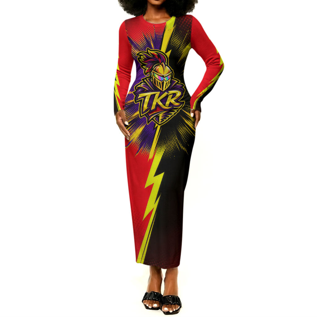Trinidad and Tobago Cricket Long Sleeve Bodycon Dress Trinbago Knight Riders - Ride Or Die Comic Halftone