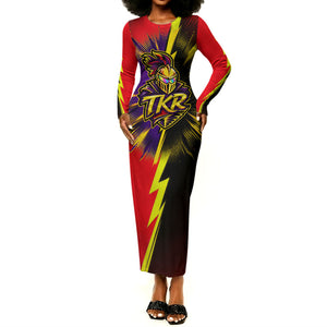 Trinidad and Tobago Cricket Long Sleeve Bodycon Dress Trinbago Knight Riders - Ride Or Die Comic Halftone