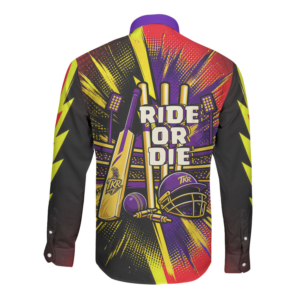 Trinidad and Tobago Cricket Long Sleeve Button Shirt Trinbago Knight Riders - Ride Or Die Comic Halftone