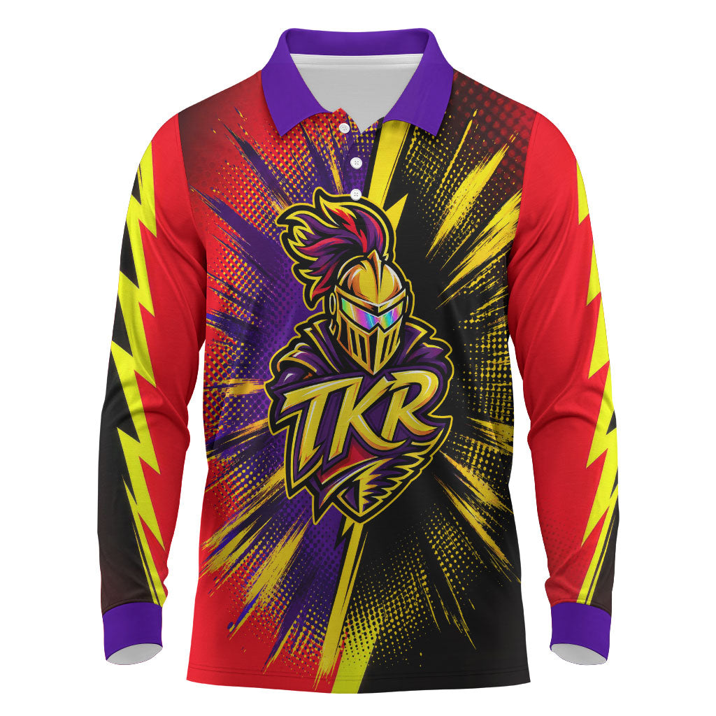 Trinidad and Tobago Cricket Long Sleeve Polo Shirt Trinbago Knight Riders - Ride Or Die Comic Halftone