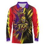 Trinidad and Tobago Cricket Long Sleeve Polo Shirt Trinbago Knight Riders - Ride Or Die Comic Halftone