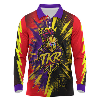 Trinidad and Tobago Cricket Long Sleeve Polo Shirt Trinbago Knight Riders - Ride Or Die Comic Halftone