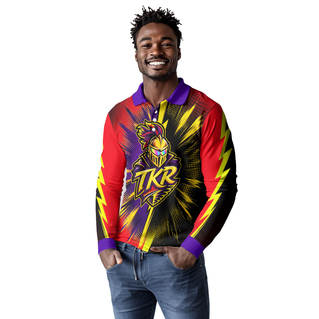 Trinidad and Tobago Cricket Long Sleeve Polo Shirt Trinbago Knight Riders - Ride Or Die Comic Halftone