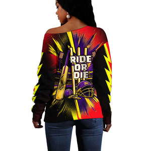 Trinidad and Tobago Cricket Off Shoulder Sweater Trinbago Knight Riders - Ride Or Die Comic Halftone