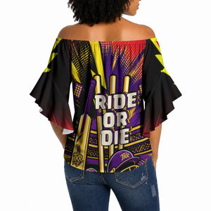 Trinidad and Tobago Cricket Off Shoulder Wrap Waist Top Trinbago Knight Riders - Ride Or Die Comic Halftone