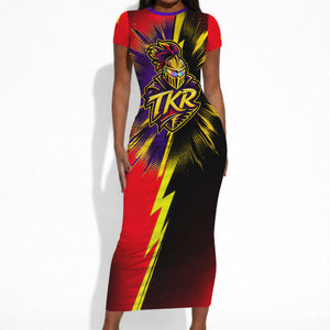 Trinidad and Tobago Cricket Short Sleeve Bodycon Dress Trinbago Knight Riders - Ride Or Die Comic Halftone