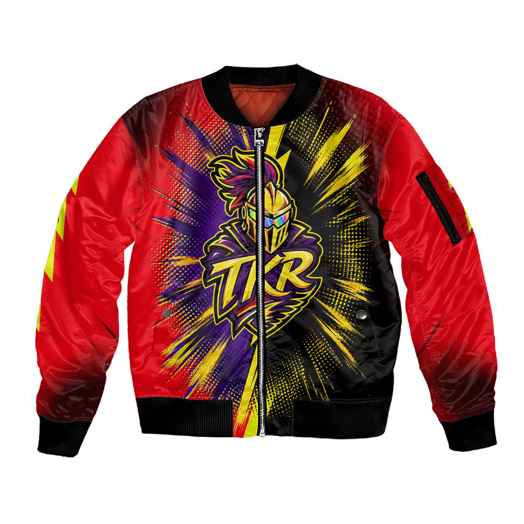 Trinidad and Tobago Cricket Sleeve Zip Bomber Jacket Trinbago Knight Riders - Ride Or Die Comic Halftone