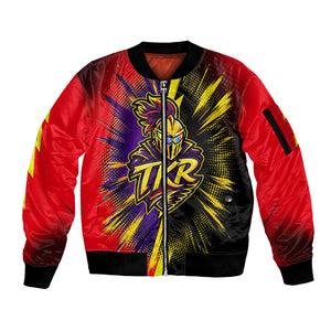 Trinidad and Tobago Cricket Sleeve Zip Bomber Jacket Trinbago Knight Riders - Ride Or Die Comic Halftone